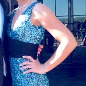Small beautiful blue sequins formal dress.